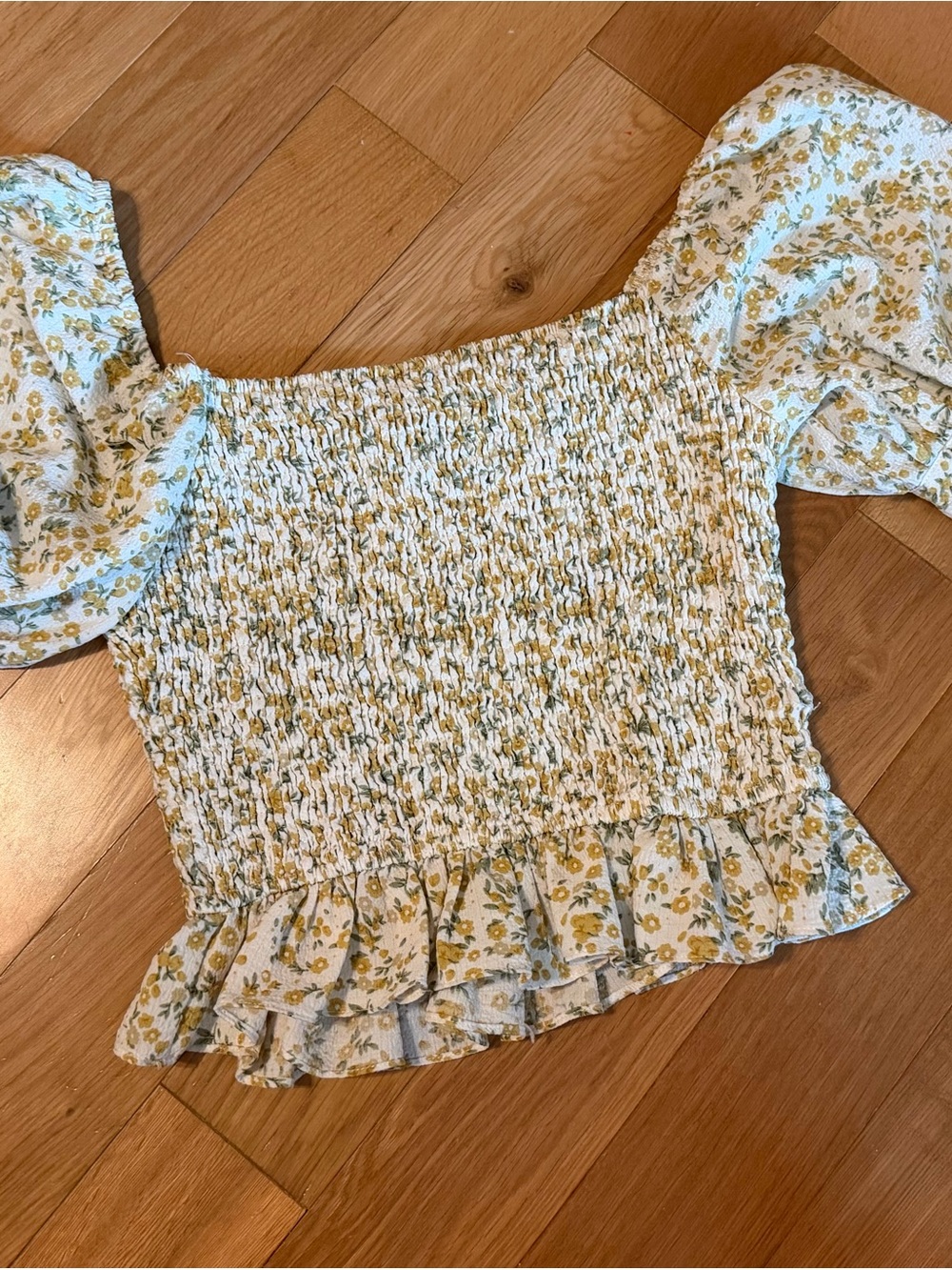 Floral Smocked Puff Sleeve Tie Cuff Peplum Top Cottagecore